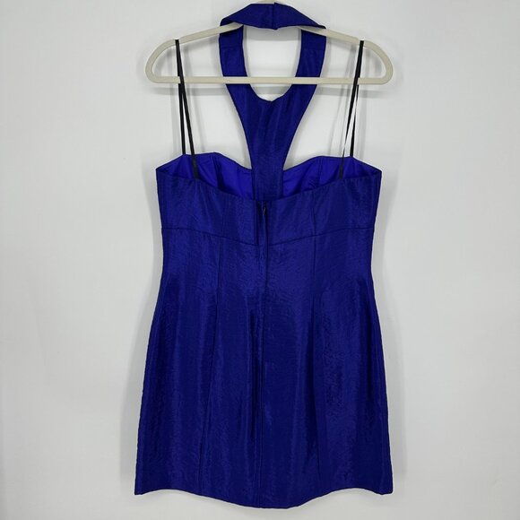 Laundry by Shelli Segal Embellished Halter Cocktail Dress 12 Mini Beaded Blue - Picture 2 of 13